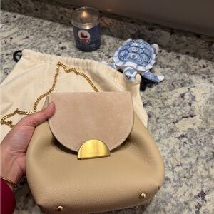 Polene Un Numero Mini Beige Bag Chain Strap Calf Leather & Suede